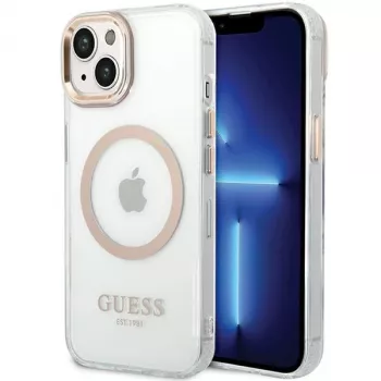Guess GUHMP15MHTRMD Metal Outline Hard Case iPhone 15 Plus / 14 Plus 6,7 inch Zelts ar MagSafe