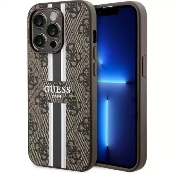 Guess GUHMP15LP4RPSW iPhone 15 Pro 6,1 inch Hard Case Brown Printed Stripes MagSafe