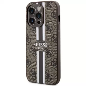 Guess GUHMP15LP4RPSW iPhone 15 Pro 6,1 inch Hard Case Brown Printed Stripes MagSafe