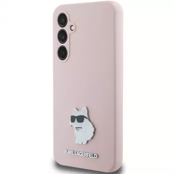 Karl Lagerfeld KLHCS23FESMHCNPP S23 FE S711 Pink Silicone Choupette Metal Pin Case for Samsung Galaxy S23 FE
