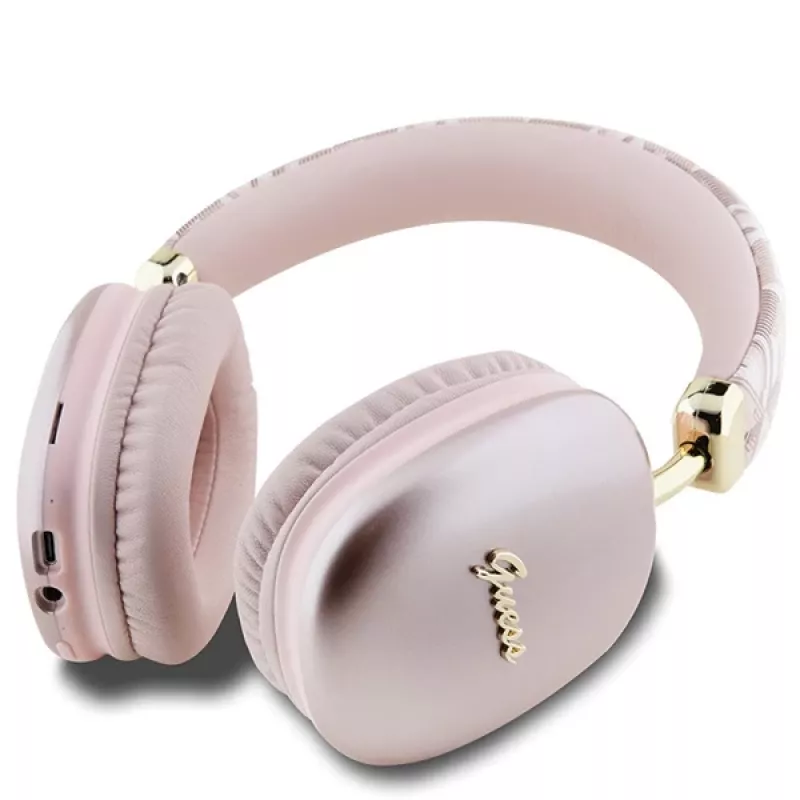 Guess Gcube Metallic Script Logo On-Ear Bluetooth Headphones Pink