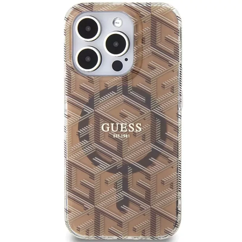 Guess G-Cube Hardcase iPhone 15 Pro 6,1 inch Brūns IML MagSafe