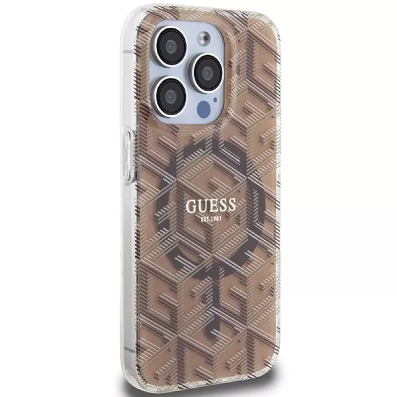 Guess G-Cube Hardcase iPhone 15 Pro 6,1 inch Brūns IML MagSafe