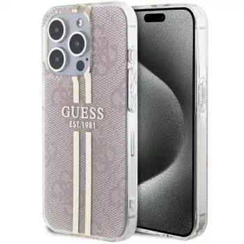 Guess GUHCP15LH4PSEGP iPhone 15 Pro 6,1 inch Pink Hardcase IML 4G Gold Stripe