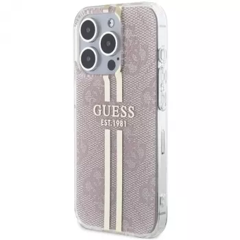 Guess GUHCP15LH4PSEGP iPhone 15 Pro 6,1 inch Pink Hardcase IML 4G Gold Stripe
