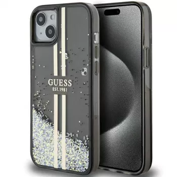 Guess GUHCP15MLFCSEGK Liquid Glitter Gold Stripes Hard Case iPhone 15 Plus / 14 Plus 6,7 inch - Melns
