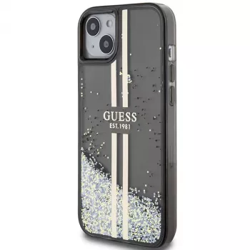 Guess GUHCP15MLFCSEGK Liquid Glitter Gold Stripes Hard Case iPhone 15 Plus / 14 Plus 6,7 inch - Melns