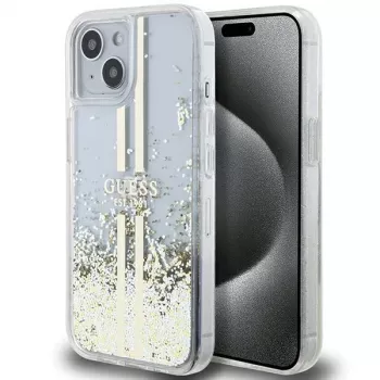 Guess GUHCP15MLFCSEGT iPhone 15 Plus / 14 Plus 6,7 inch Transparent Hardcase Liquid Glitter Gold Stripes