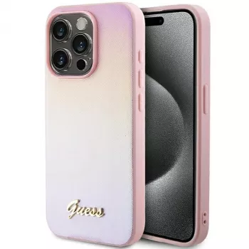 Guess Saffiano Iridescent Script Hardcase Apple iPhone 14 Pro 6,1 inch - Rozā