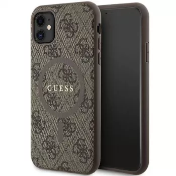 Guess GUHMN61G4GFRW Hardcase Apple iPhone 11 / XR 6.1 inch Brūna Āda Metāla Logotips MagSafe 4G Collection