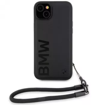BMW Signature Leather Wordmark Cord Hard Case iPhone 15 Plus / 14 Plus 6,7 inch - Melns