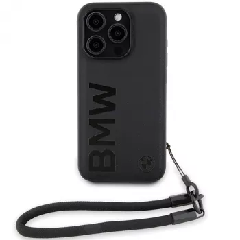 BMW Signature Leather Hard Case iPhone 15 Pro Max 6,7 inch Black ar auklu