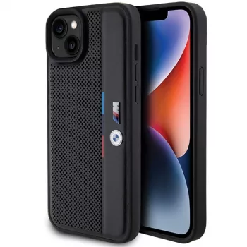 BMW M Collection Hardcase iPhone 15 Plus / 14 Plus 6,7 inch Black Perforated Tricolor Line