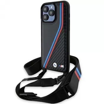 BMW M Edition Carbon Tricolor Lines Hard Case for Apple iPhone 15 Pro 6,1 inch Black with Strap