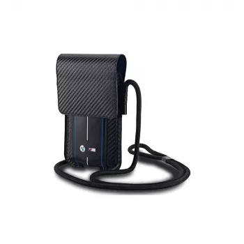 BMW Signature Collection Wallet Bag iPhone 15 Pro Max - Black Carbon Blue Stripes