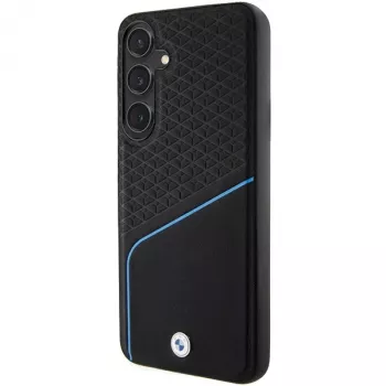 BMW Signature Leather Textured & Line MagSafe Hard Case for Samsung Galaxy S24, Black