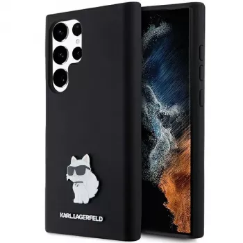 Karl Lagerfeld KLHCS23LSMHCNPK S23 Ultra S918 melns/black hardcase Silicone Choupette Metal Pin