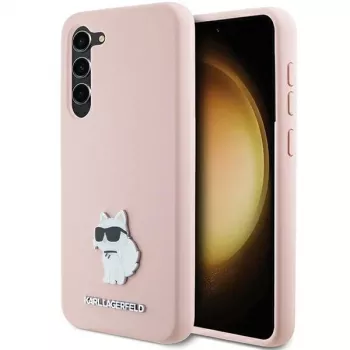 Karl Lagerfeld KLHCS23MSMHCNPP Silikona maciņš Samsung Galaxy S23+ ar Choupette metāla piespraudi - Rozā