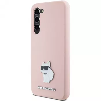 Karl Lagerfeld KLHCS23MSMHCNPP Silikona maciņš Samsung Galaxy S23+ ar Choupette metāla piespraudi - Rozā