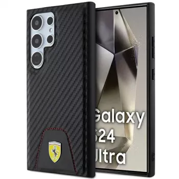 Ferrari FEHCS24LN3PUK cietais vāciņš Samsung Galaxy S24 Ultra, oglekļa šķiedras izskats, šūta apakšdaļa, melns