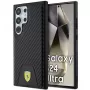 Ferrari FEHCS24LN3PUK cietais vāciņš Samsung Galaxy S24 Ultra, oglekļa šķiedras izskats, šūta apakšdaļa, melns