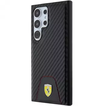Ferrari FEHCS24LN3PUK cietais vāciņš Samsung Galaxy S24 Ultra, oglekļa šķiedras izskats, šūta apakšdaļa, melns