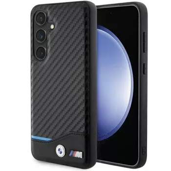BMW M Collection Īstas Ādas un Oglekļa Šķiedras Cietā Muguriņa Vāciņš Samsung Galaxy S24 - Melns