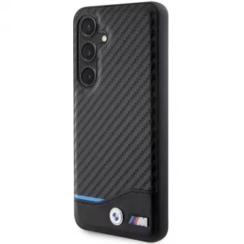 BMW M Collection Īstas Ādas un Oglekļa Šķiedras Cietā Muguriņa Vāciņš Samsung Galaxy S24 - Melns