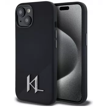 KARL LAGERFELD Silicone Shadow Metal Initial MagSafe Case for iPhone 15 Black