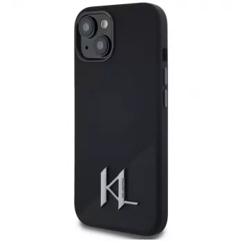 KARL LAGERFELD Silicone Shadow Metal Initial MagSafe Case for iPhone 15 Black