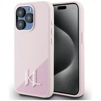 KARL LAGERFELD Silicone Shadow Metal Initial MacSafe Macīgs iPhone 15 Pro, Rozā