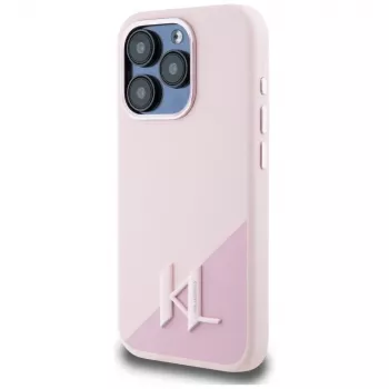 KARL LAGERFELD Silicone Shadow Metal Initial MacSafe Macīgs iPhone 15 Pro, Rozā