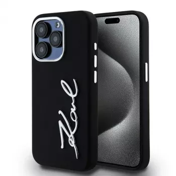 Karl Lagerfeld KLHCP15LSCMSMVK cietais vāciņš no silikona ar metāla logotipu iPhone 15 Pro 6.1 melns