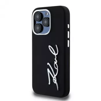 Karl Lagerfeld KLHCP15LSCMSMVK cietais vāciņš no silikona ar metāla logotipu iPhone 15 Pro 6.1 melns
