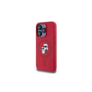 Karl Lagerfeld KLHMP15LSCMKCRHR iPhone 15 Pro 6.1 Red Silicone Hard Case with Karl & Choupette Heads Ring MagSafe
