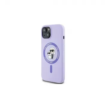 Karl Lagerfeld KLHMP15SSCMKCRHU iPhone 15 6,1 inch Purple Silicone Hard Case with Karl & Choupette Heads Ring and MagSafe