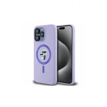 Karl Lagerfeld iPhone 15 Pro Max 6,7 inch Purple Silicone Hard Case with Karl & Choupette Heads Ring MagSafe