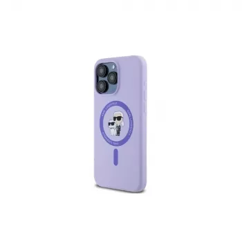 Karl Lagerfeld iPhone 15 Pro Max 6,7 inch Purple Silicone Hard Case with Karl & Choupette Heads Ring MagSafe