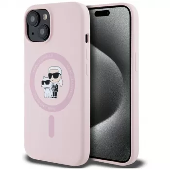 Karl Lagerfeld Silicone Karl & Choupette MagSafe Case for iPhone 15 Pink