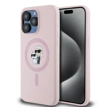 Karl Lagerfeld KLHMP15LSCMKCRHP iPhone 15 Pro 6,1 inch Pink Silicone Hardcase Karl & Choupette MagSafe