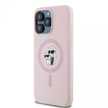 Karl Lagerfeld KLHMP15XSCMKCRHP iPhone 15 Pro Max 6,7 inch Pink Silicone Hard Case with Karl & Choupette Ring and MagSafe