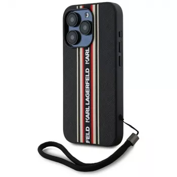 KARL LAGERFELD Saffiano AthleisureStripes Cord Case iPhone 15 Pro Max, Melns/Sarkans