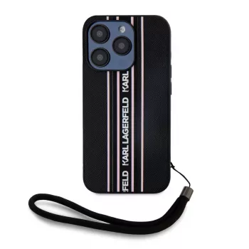 Karl Lagerfeld Saffiano AthleisureStripes Cord Case for iPhone 15 Pro Max Black Pink