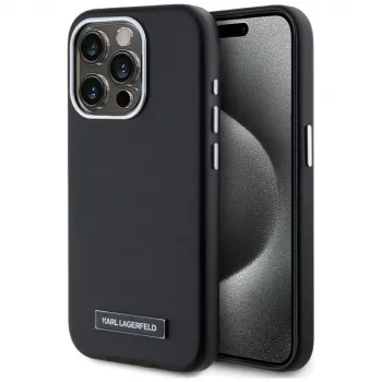 KARL LAGERFELD Metal Plate Macīgs MacSafe Maciņš iPhone 15 Pro, Melns