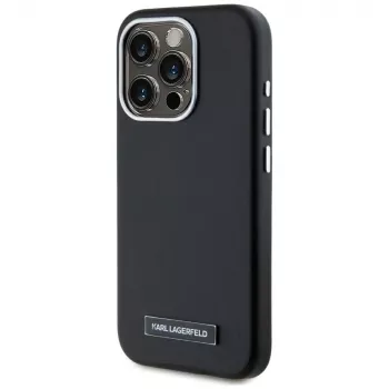 KARL LAGERFELD Metal Plate Macīgs MacSafe Maciņš iPhone 15 Pro, Melns