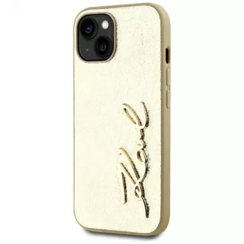 KARL LAGERFELD Wrinkled Metal Signature Phone Case iPhone 15, Gold