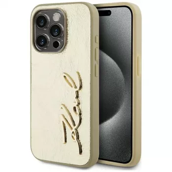 KARL LAGERFELD Wrinkled Metal Signature Case for iPhone 15 Pro - Gold