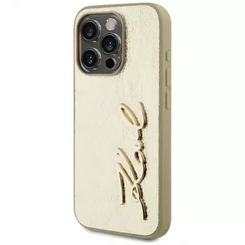 KARL LAGERFELD Wrinkled Metal Signature Case for iPhone 15 Pro - Gold