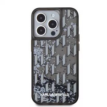 KARL LAGERFELD Liquide GlitterMonogram Gradient Back Cover Apple iPhone 15 Pro, Melns