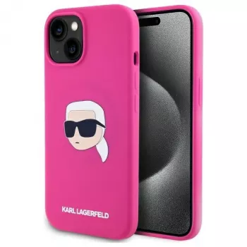 Karl Lagerfeld KLHMP15SSKHPPLF iPhone 15 6,1 inch Fuksijas Silikona Cietais Vāciņš ar Karl Head Print un MagSafe